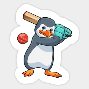 Penguin at Cricket with Cricket bat Sticker